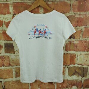 VINEYARD VINES Short Sleeve USA Flag Buoy Pocket Tee Womens S White Cap July 4th